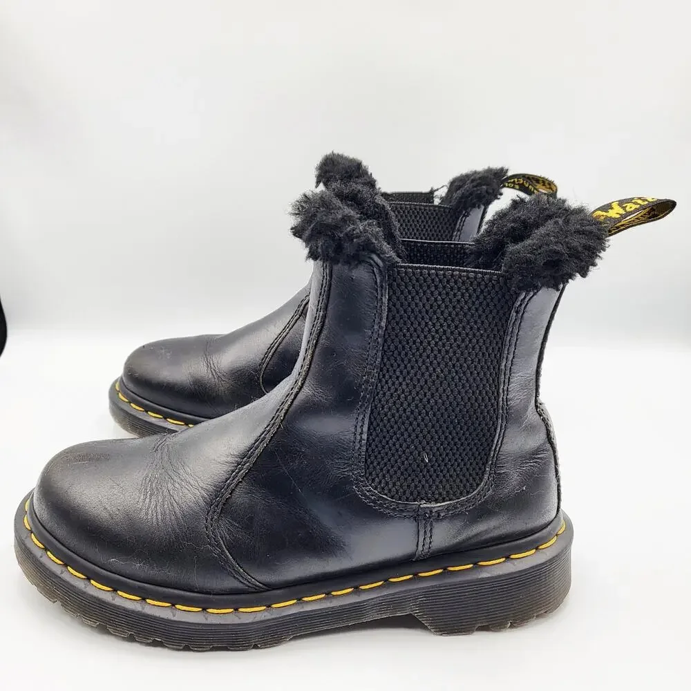 Dr. Martens 2976 Leonore Leather Faux Fur Lined Chelsea  Boots Women’s Size 5